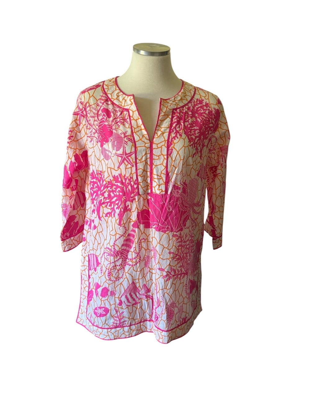 Gretchen Scott Designs Pink Floral Split-Neck Tunic